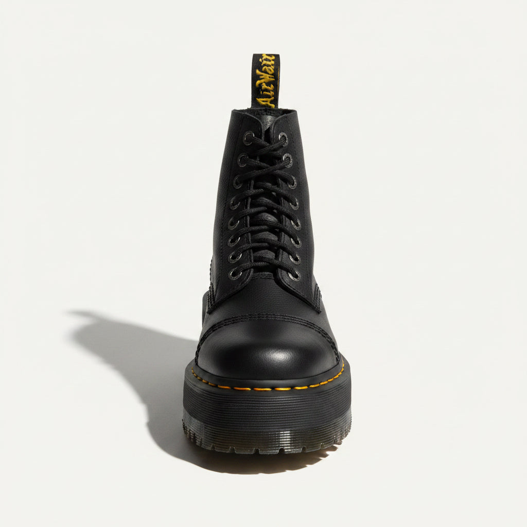 Doc Martens Combat Boot Platform Leather Black Extra Laces Black Size 9L
