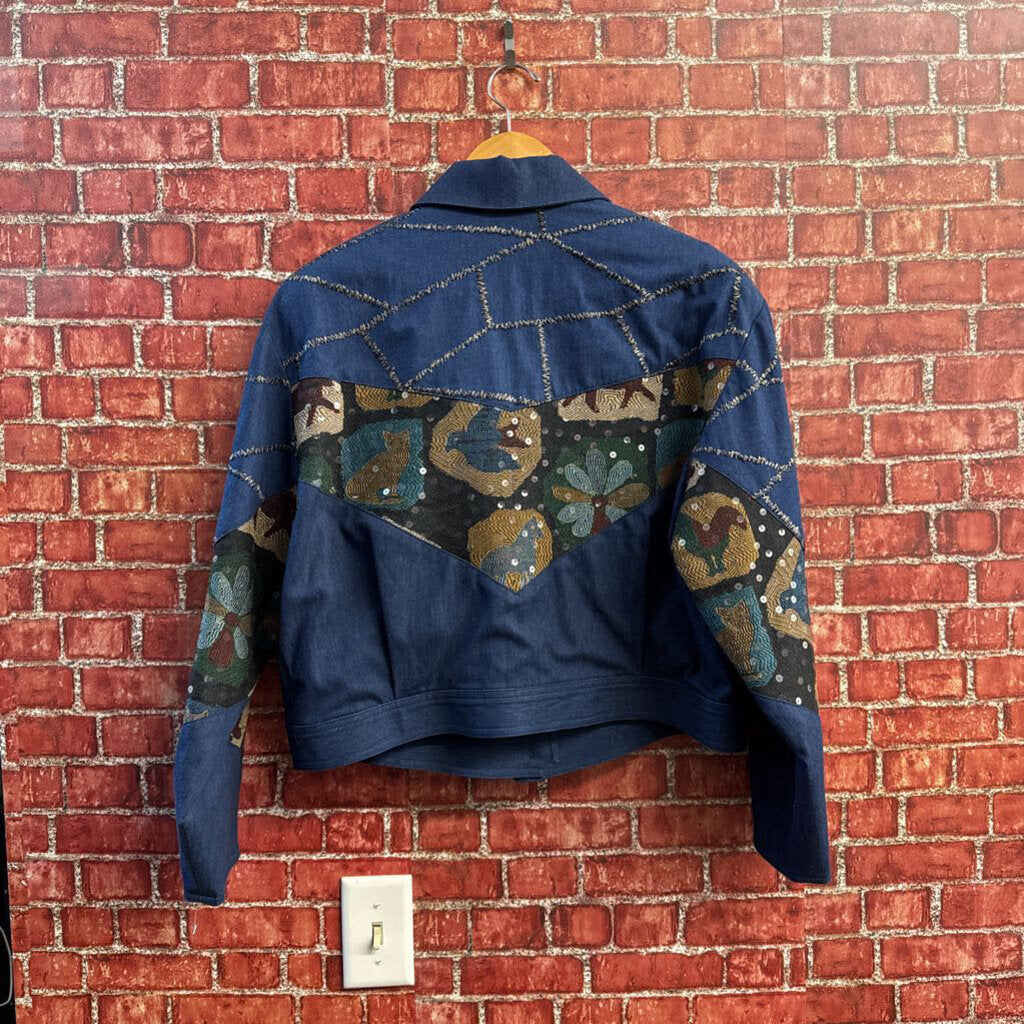 Howard Wolf Vintage Jacket Sequin Embroidered Animals Blue/Multi