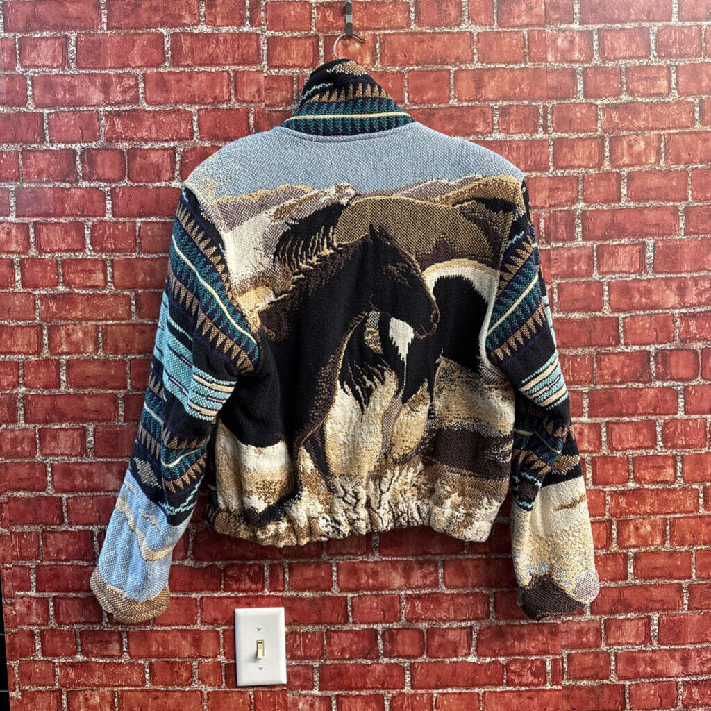 Painted Pony Vintage Tapestry Jacket Horse Silver Buttons Multi OS