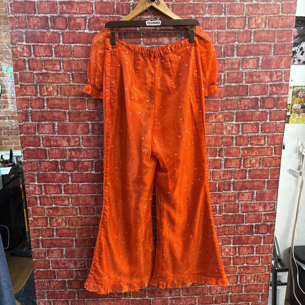 Samantha Pleet Crop Top and Pants Set Stars Orange Size S/10