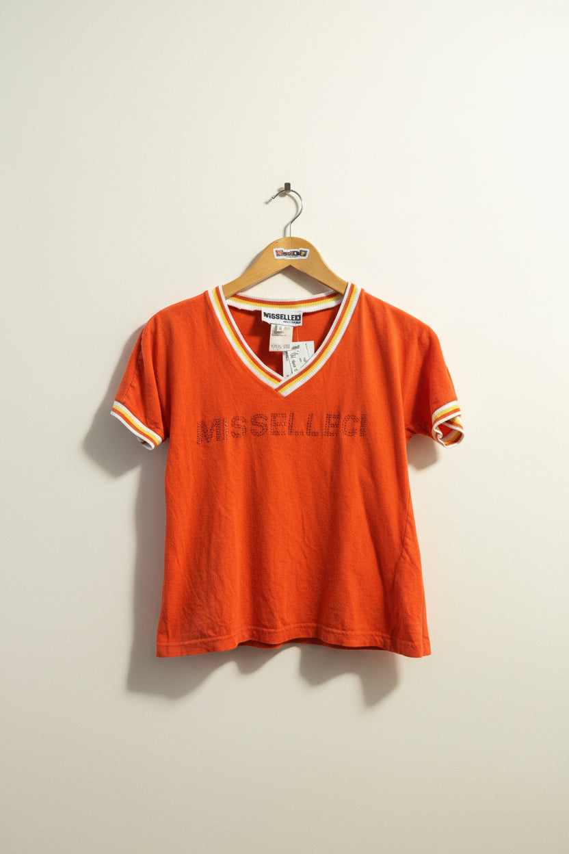 Misselleci By Les Copains Orange Ringer Tee Top Ladies Size 42