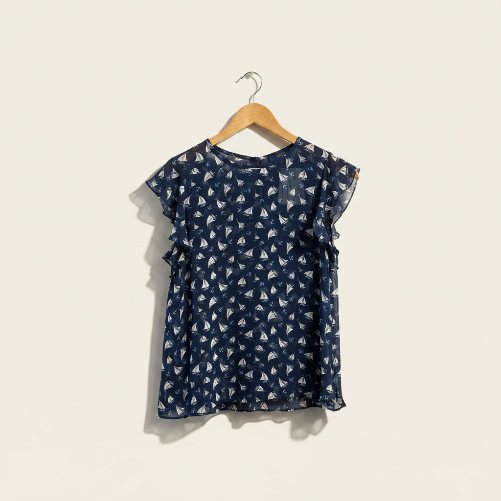 Polo Ralph Lauren Blue Sheer Sailboat Top Ladies Size S