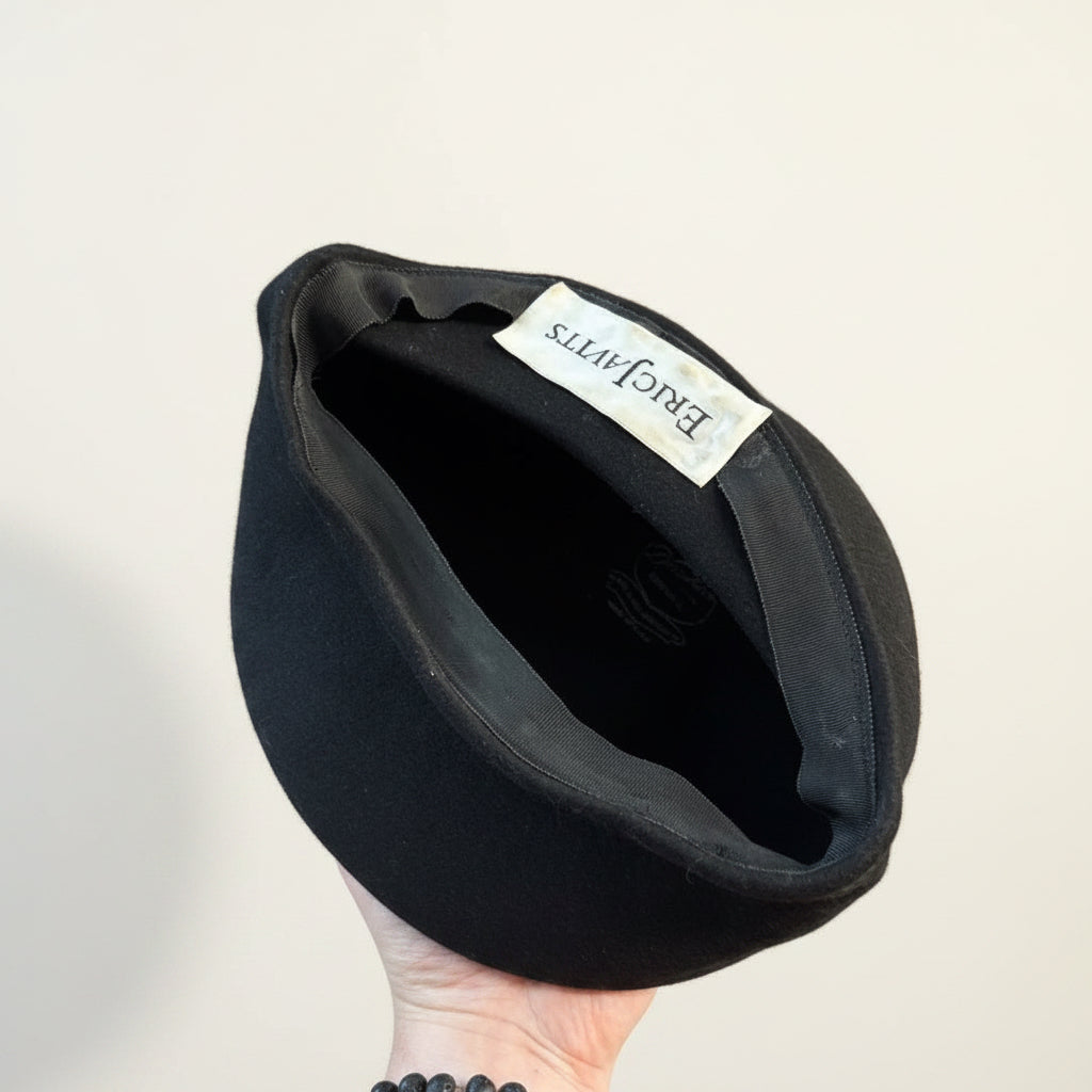 Eric Javits Black Vintage Rhinestone Wool Felt Hat Size S/M