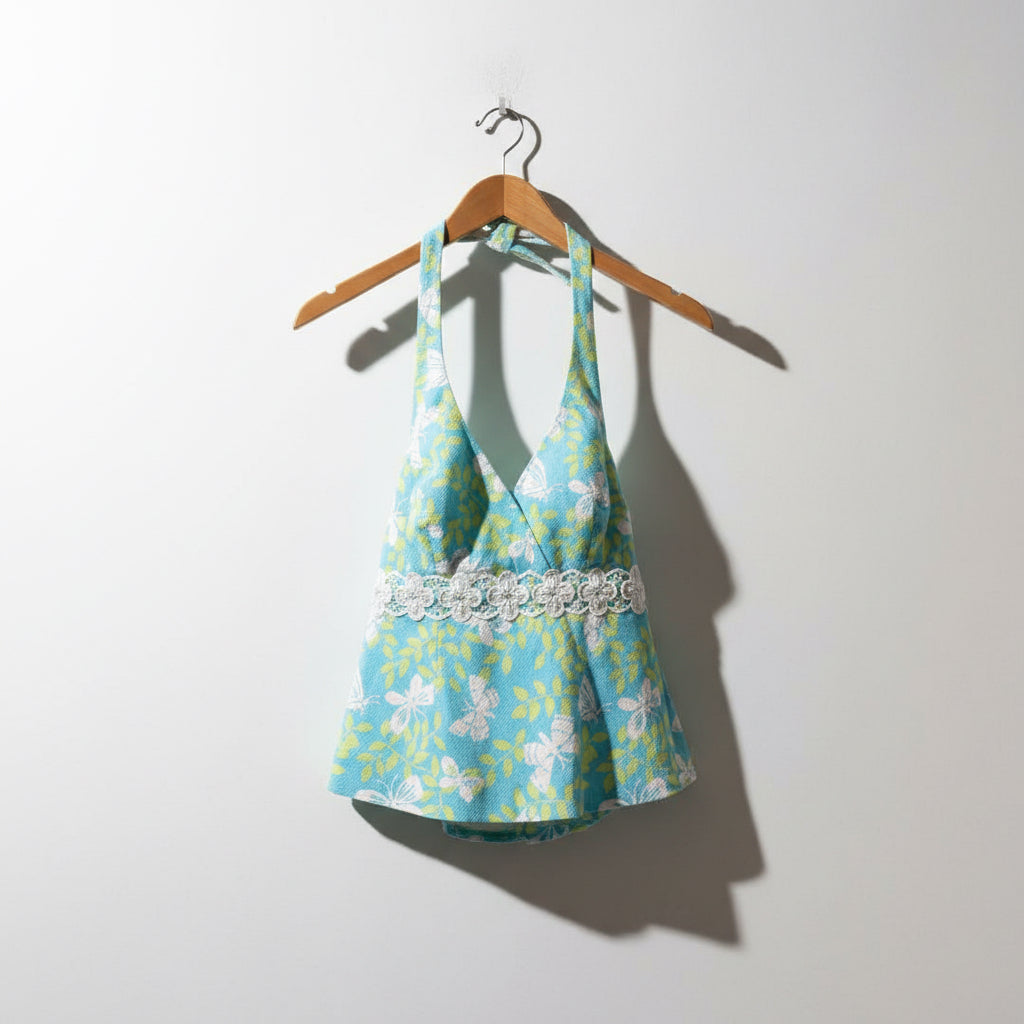 Lilly Pulitzer Halter Top Floral Teal/Green/White Ladies Size 10