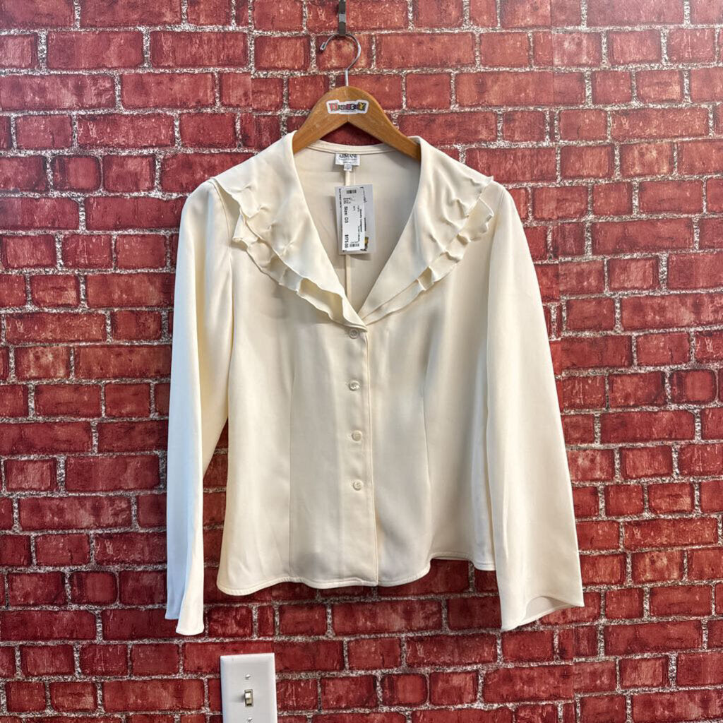 Armani Collezioni Ivory Ruffle Silk Top Size 4