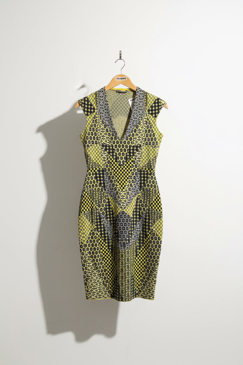 Alexander McQueen Yellow Abstract Pattern Midi Dress Size S