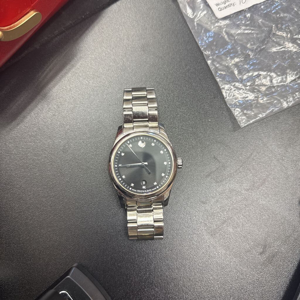 Movado Sportivo Diamond Watch Silver/Black (has extra piece to lengthen)