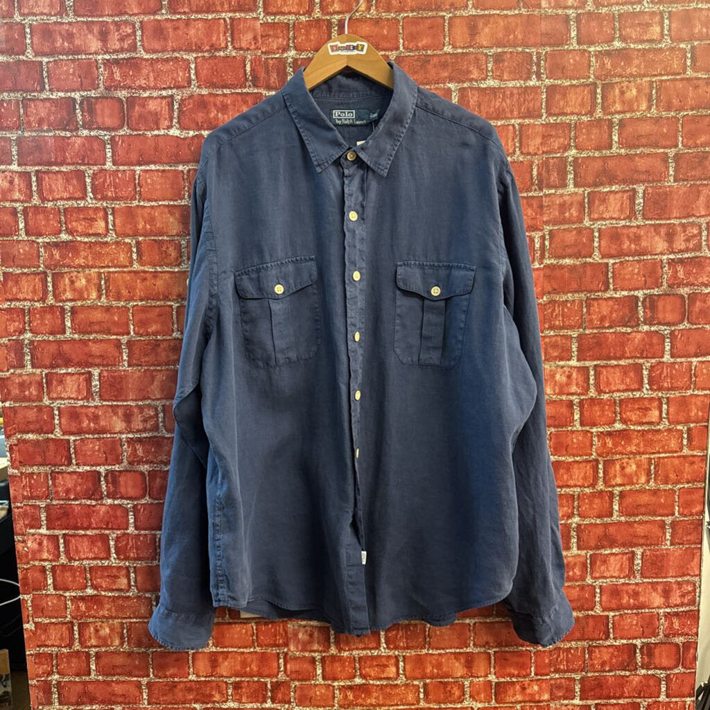 Polo Ralph Lauren Button Up Linen Navy Size XXL