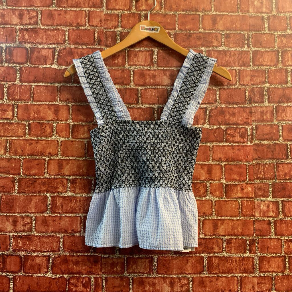 Ganni smocked tank Blue/White/Black Size 34