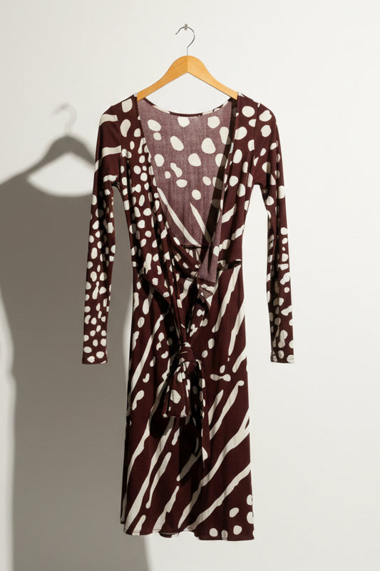 Issa London Polka Dot Dress Tie Detail Brown/White Size S