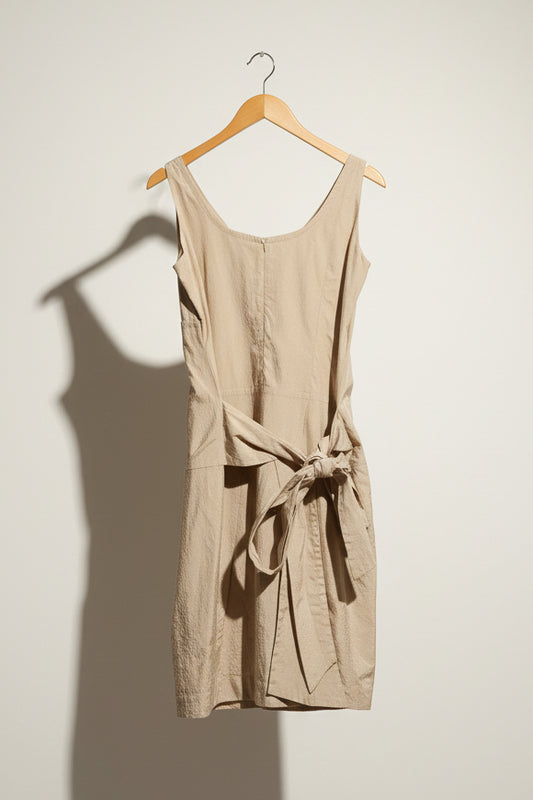 Rene Lezard Brown Wrap Tie Midi Dress Size 40