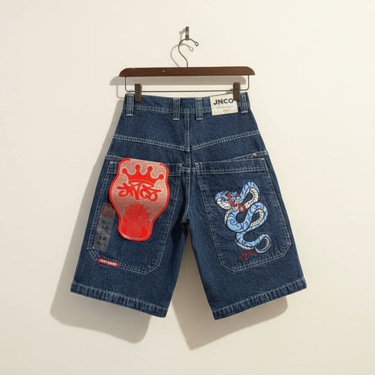 NWT JNCO Jeans Jean Shorts Dragon Pocket Blue Ladies Size 26