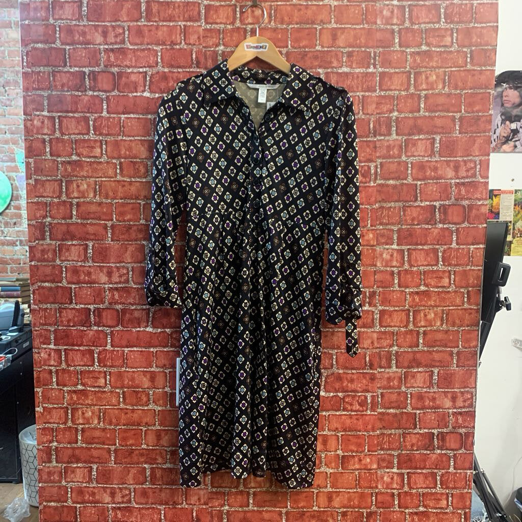 Diane vonFurstenberg silk midi dress Black/Purple/Brown size 8