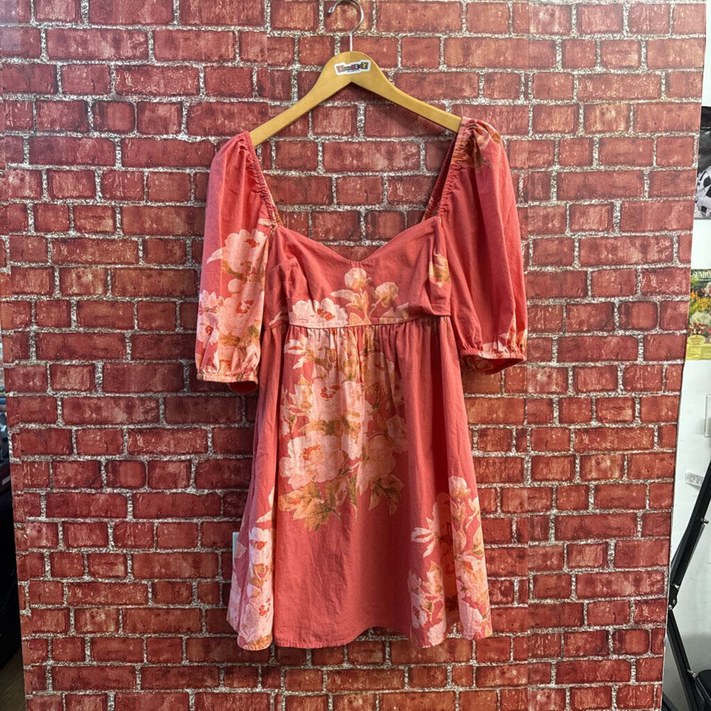Free People Mini Dress Puff Sleeves Floral Pink Size S