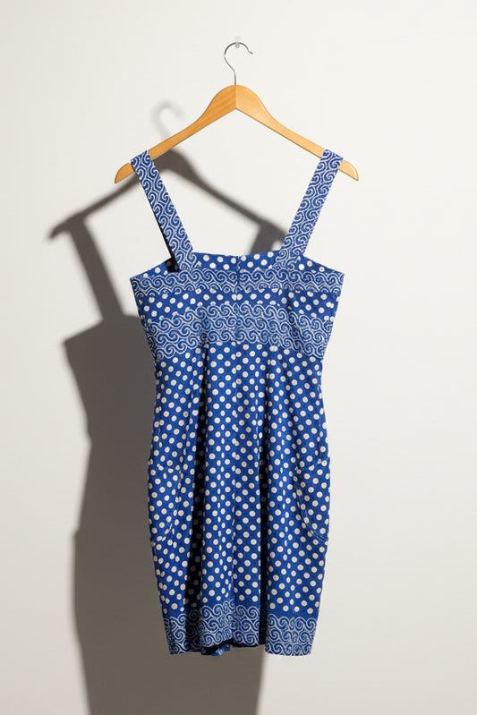 Plenty Mini Dress Tank Dots Buttons Blue/White Size 4