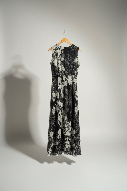 iCE Y2K Maxi Dress Tank Wrap Floral Silk Black/Beige Size 6