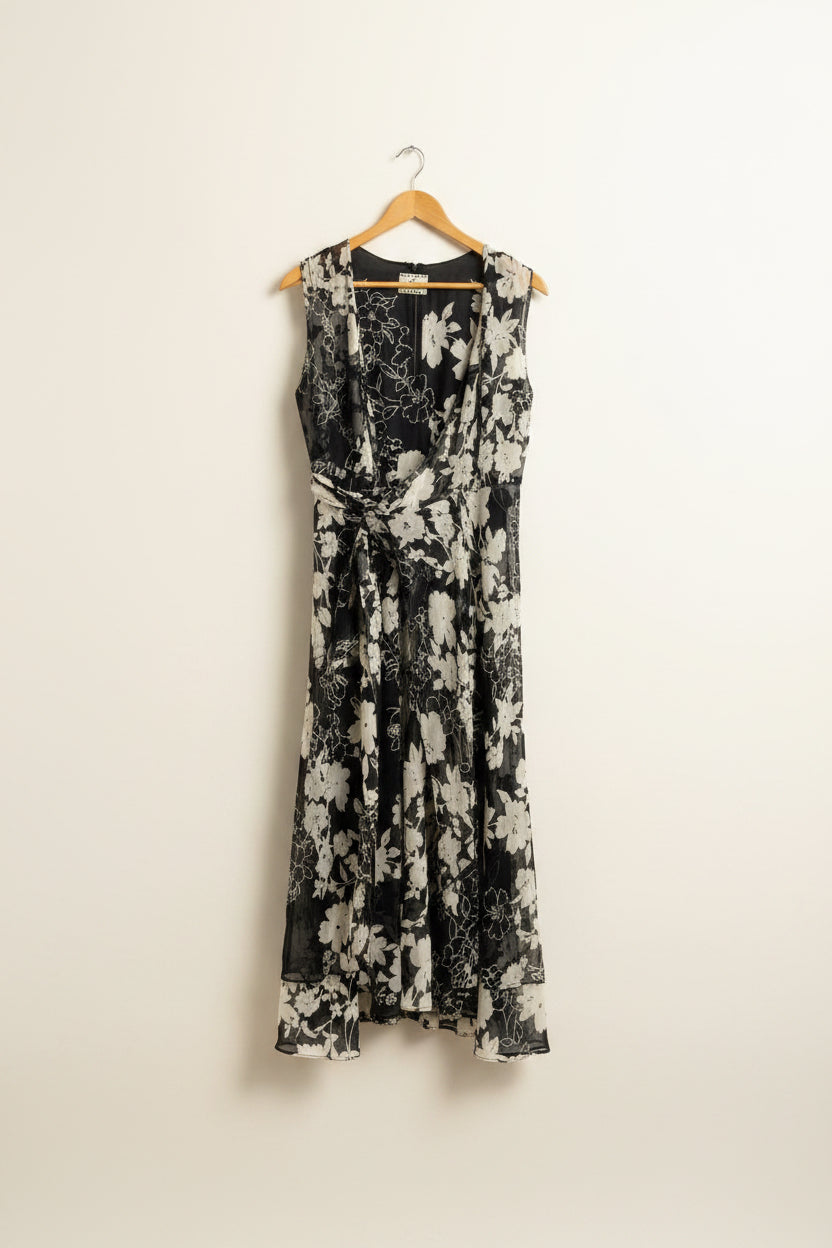 iCE Y2K Maxi Dress Tank Wrap Floral Silk Black/Beige Size 6