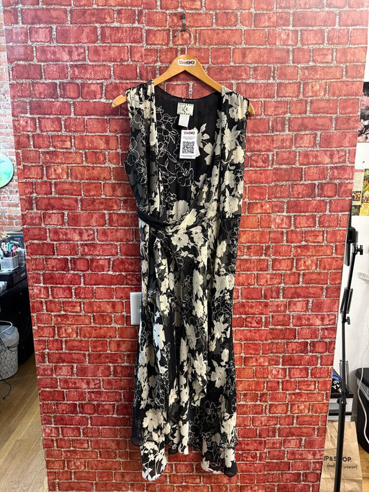 iCE Y2K Maxi Dress Tank Wrap Floral Silk Black/Beige Size 6
