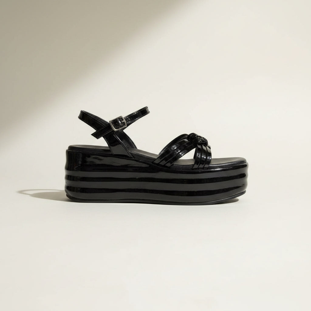 Cordani Platform Sandal Pleather Black Size 37