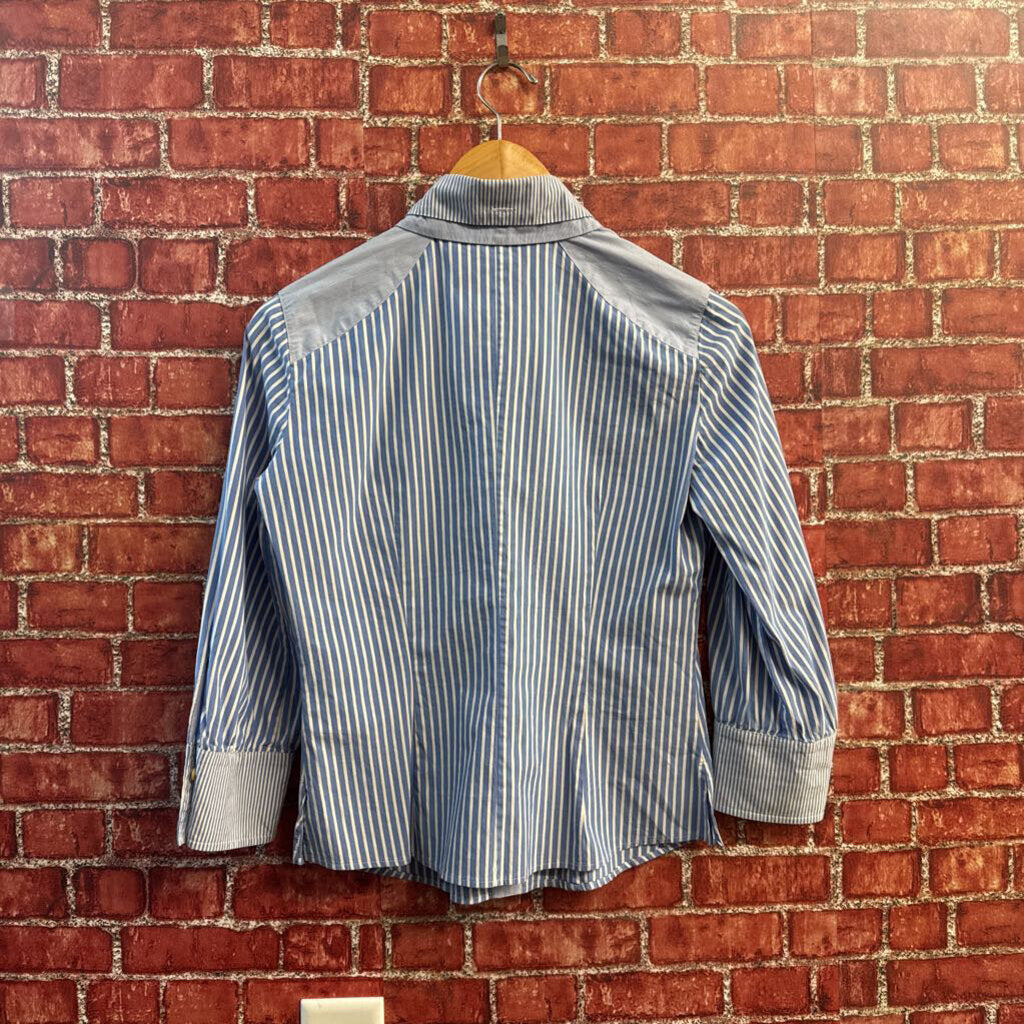 Les Copains Blue Striped Button Down Top Size 40