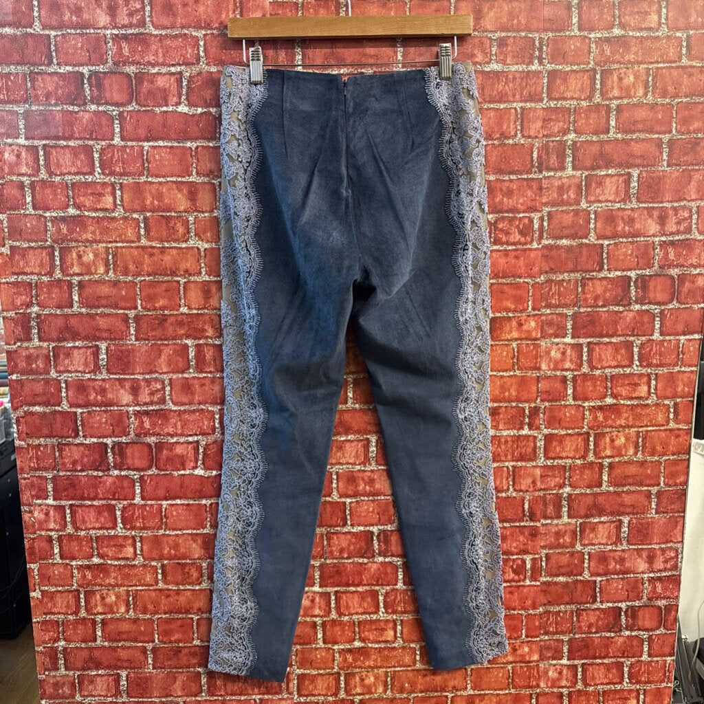 Gomez-Gracia Blue Suede Pants With Lace Sides Size 8