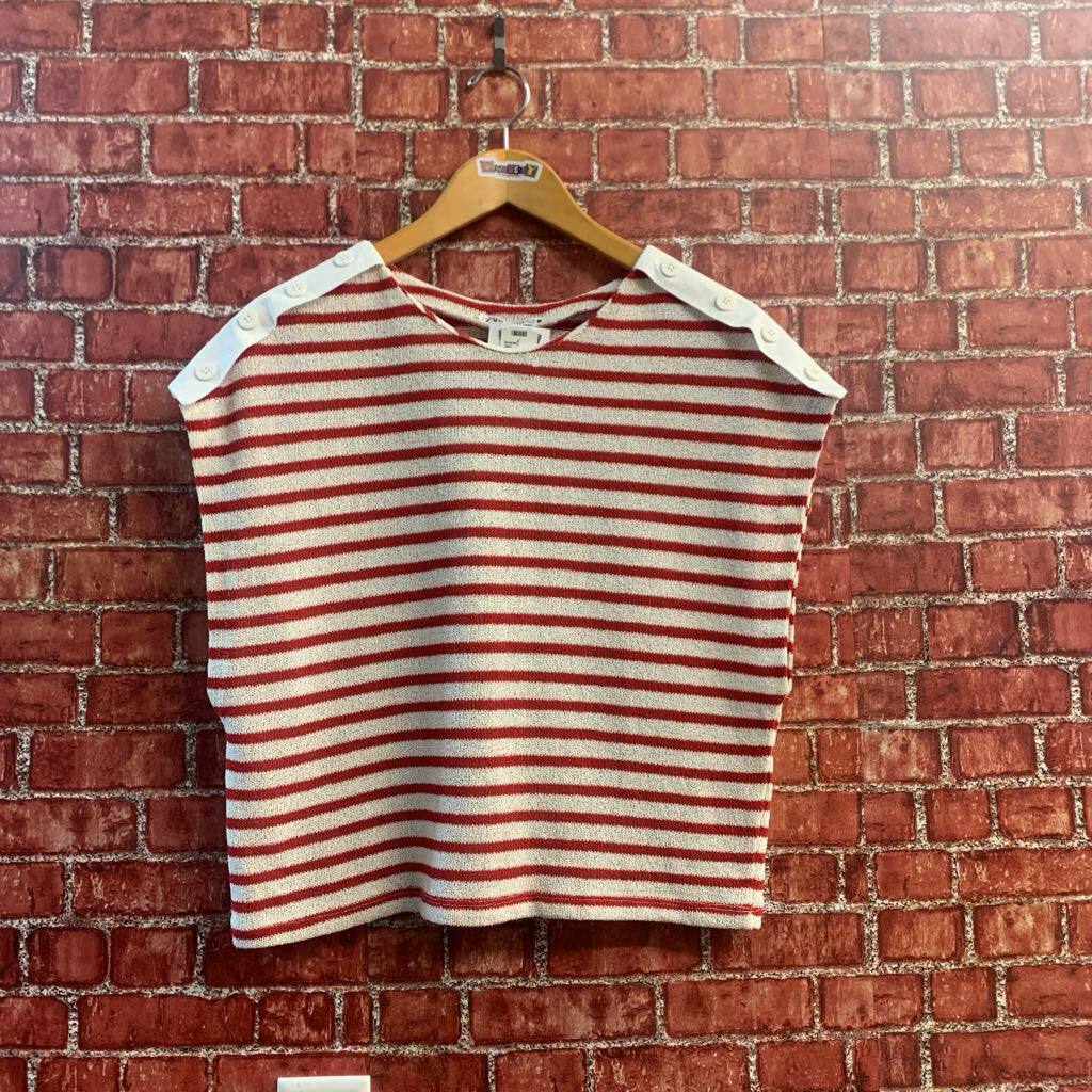 Zara Top Cap Sleeve Knit Stripes White/Red Size S