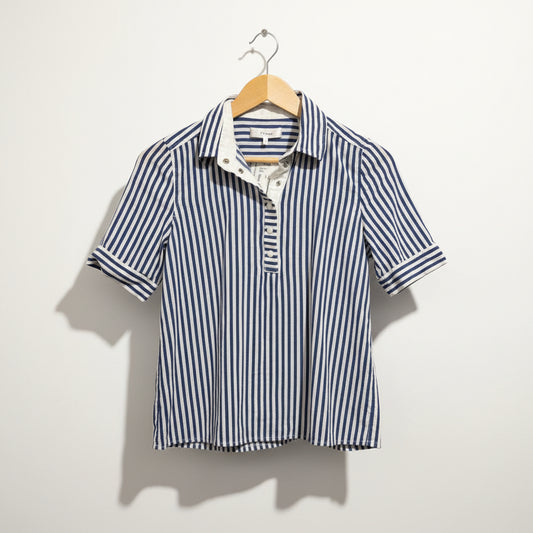FRAME Polo Top Snaps Stripes Blue/White Size XS