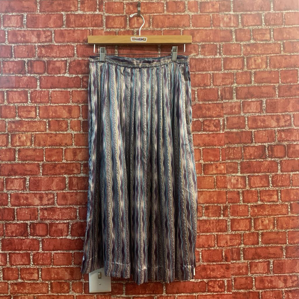 John Meyer Vintage Midi Skirt Squiggle Stripes Purple/Teal/Yellow Size 10