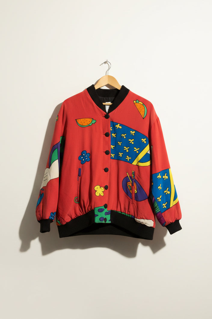 Vintage Hand Painted Silk Bomber Jacket Red/Multi – Diversity