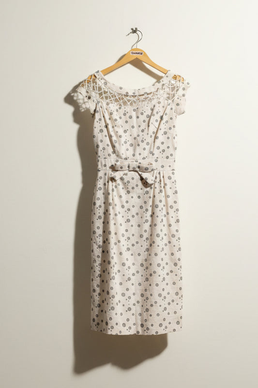 Tatyana Midi Dress Polka Dots Wide Netting Collar Pink/Black Size M