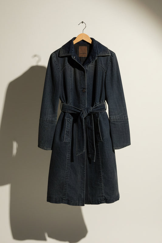 Fornarina Y2K Denim Duster Trench Blue Ladies Size S