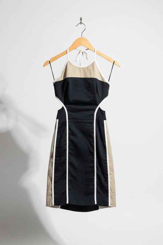 Philosophy di Alberta Ferretti Mini Dress Halter Color Block Navy/Tan/White Size 2