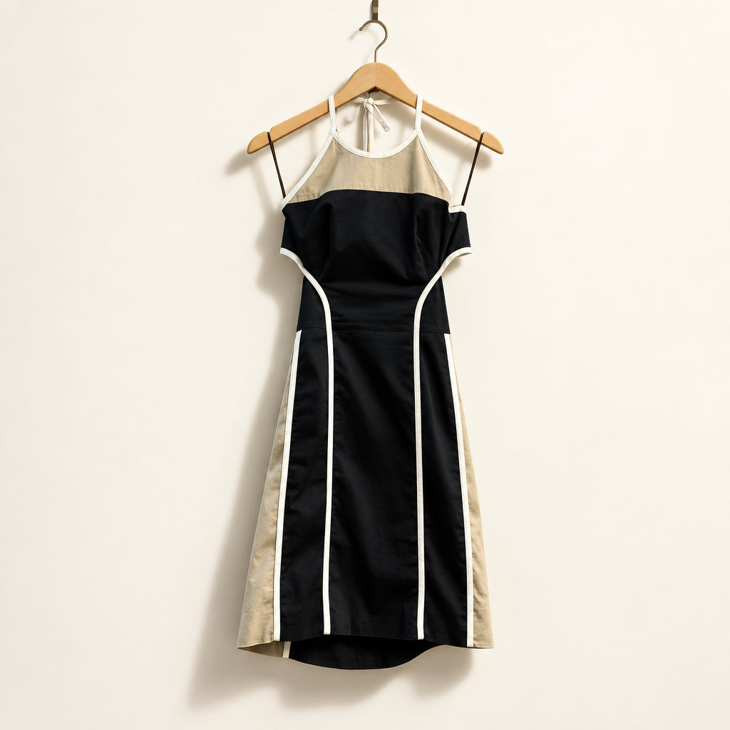 Philosophy di Alberta Ferretti Mini Dress Halter Color Block Navy/Tan/White Size 2