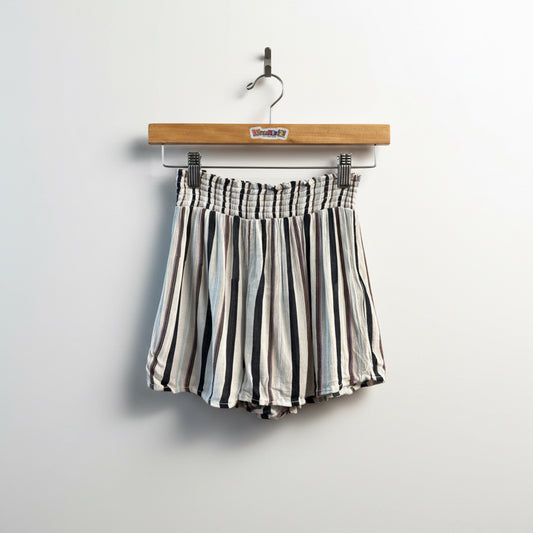 Ecote Mini Shorts Striped Rayon White/Black/Multi Size XS