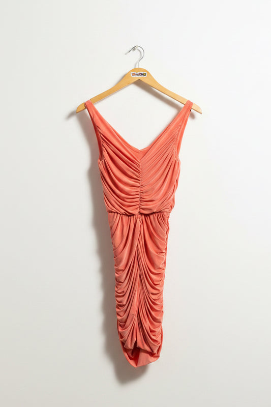 Soprano Mini Dress Rouched Salmon Size XS