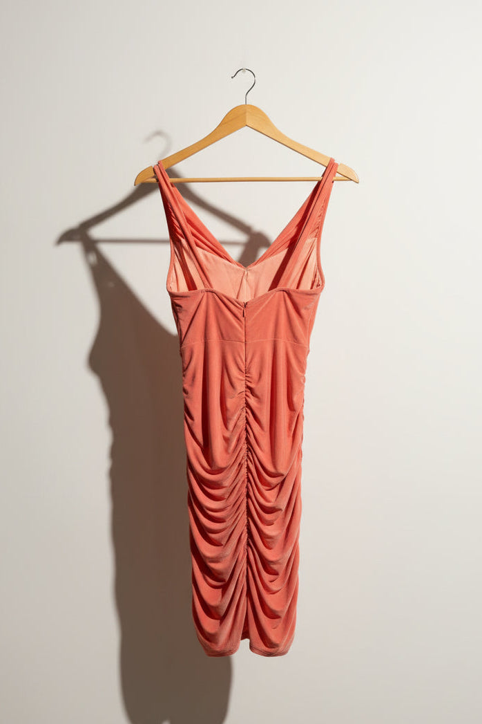 Soprano Mini Dress Rouched Salmon Size XS