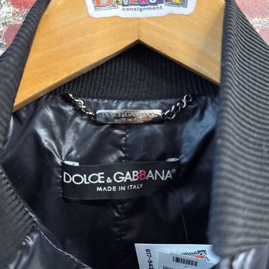 Dolce & Gabbana Zip Bomber Jacket Y2K Glossy Nylon Black