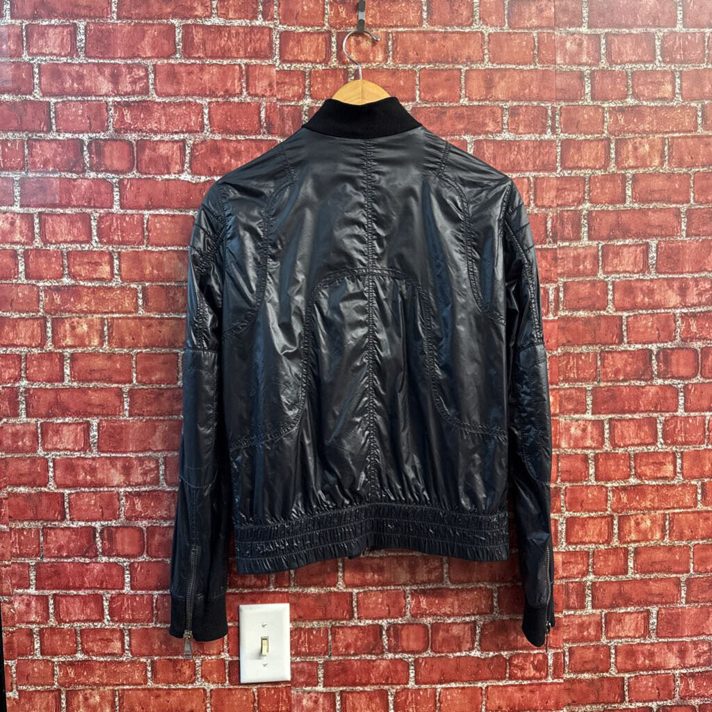Dolce & Gabbana Zip Bomber Jacket Y2K Glossy Nylon Black