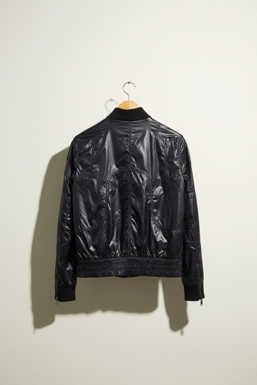 Dolce & Gabbana Zip Bomber Jacket Y2K Glossy Nylon Black Size S
