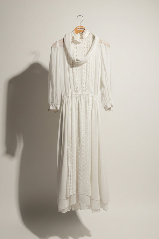 Bill Geoffreys Vintage Dress Sheer Mock Neck Embroidered White Size 12