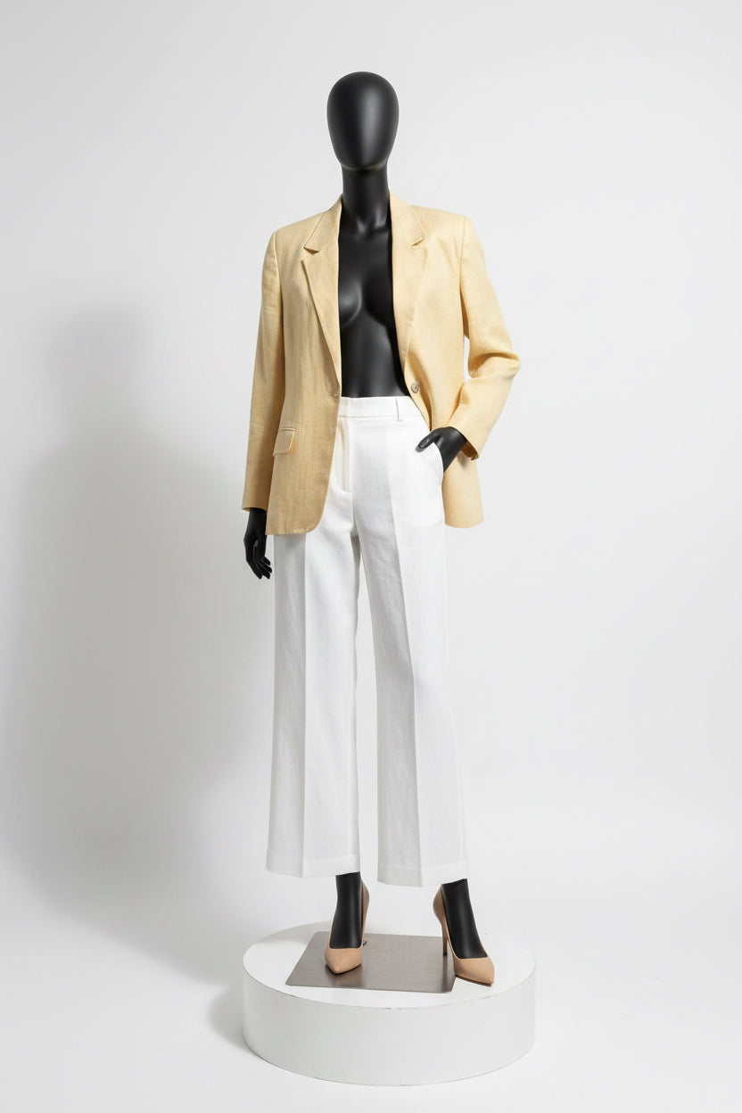 Jennifer Moore Linen Blazer MOP Button Yellow Ladies Size 10P