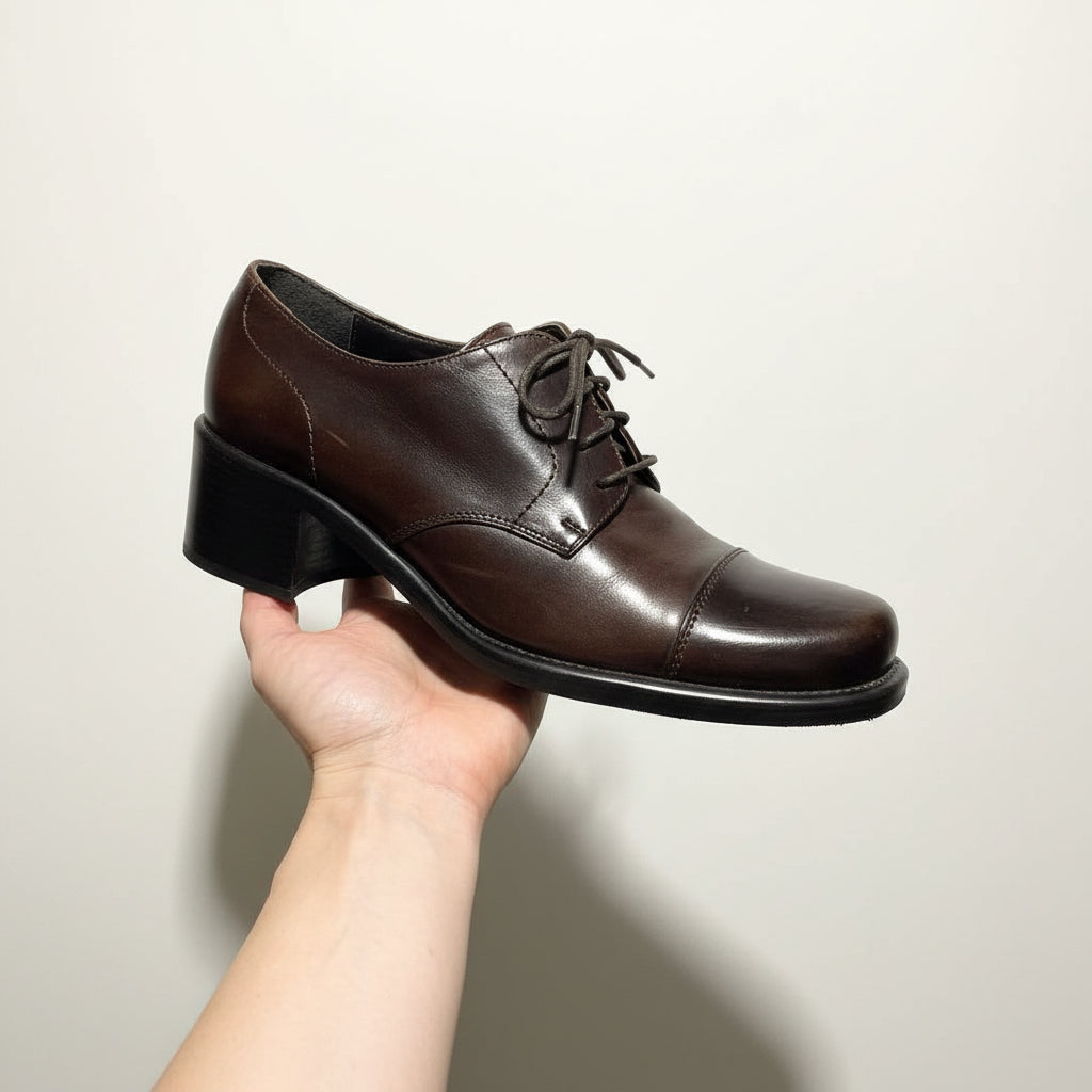 Kenneth Cole Derby Heel Leather Brown Size 8.5
