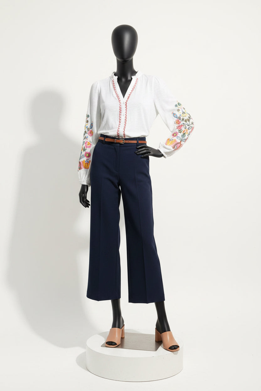 Boden LS Button Up Embroidered Flowers White/Multi Ladies Size 10