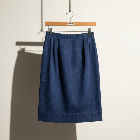 Vintage 80s Celine Denim Midi Skirt Blue Ladies Size S