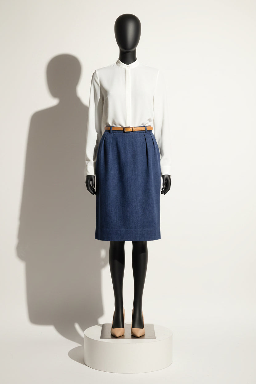 Vintage 80s Celine Denim Midi Skirt Blue Ladies Size S