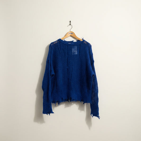 Zara Sweater Mohair Wideknit Blue Ladies Size M