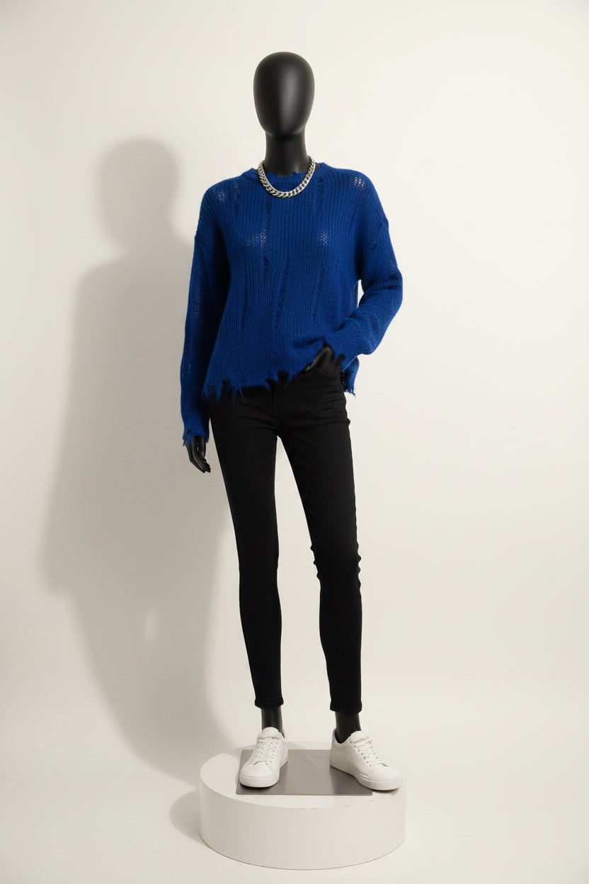 Zara Sweater Mohair Wideknit Blue Ladies Size M