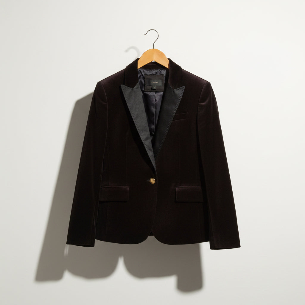 J Crew Velvet Smoking Jacket Black Ladies Size 8