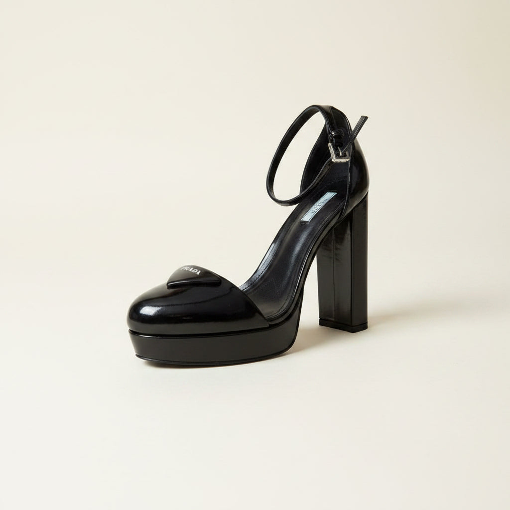 Prada Ankle-Strap Pumps Block Heel Black Size 39 *Has Box*