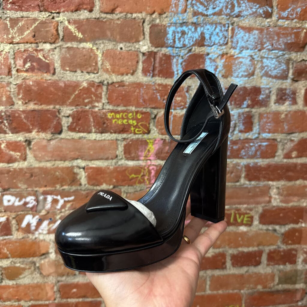 Prada Ankle-Strap Pumps Block Heel Black Size 39 *Has Box*
